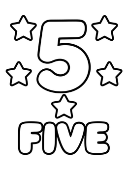 Free printable Number Five With Five Stars coloring page