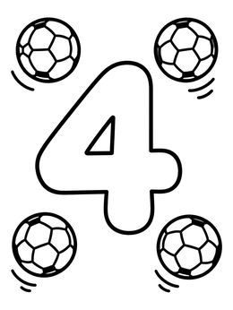 Free printable Number Four With Bouncing Soccer Balls coloring page