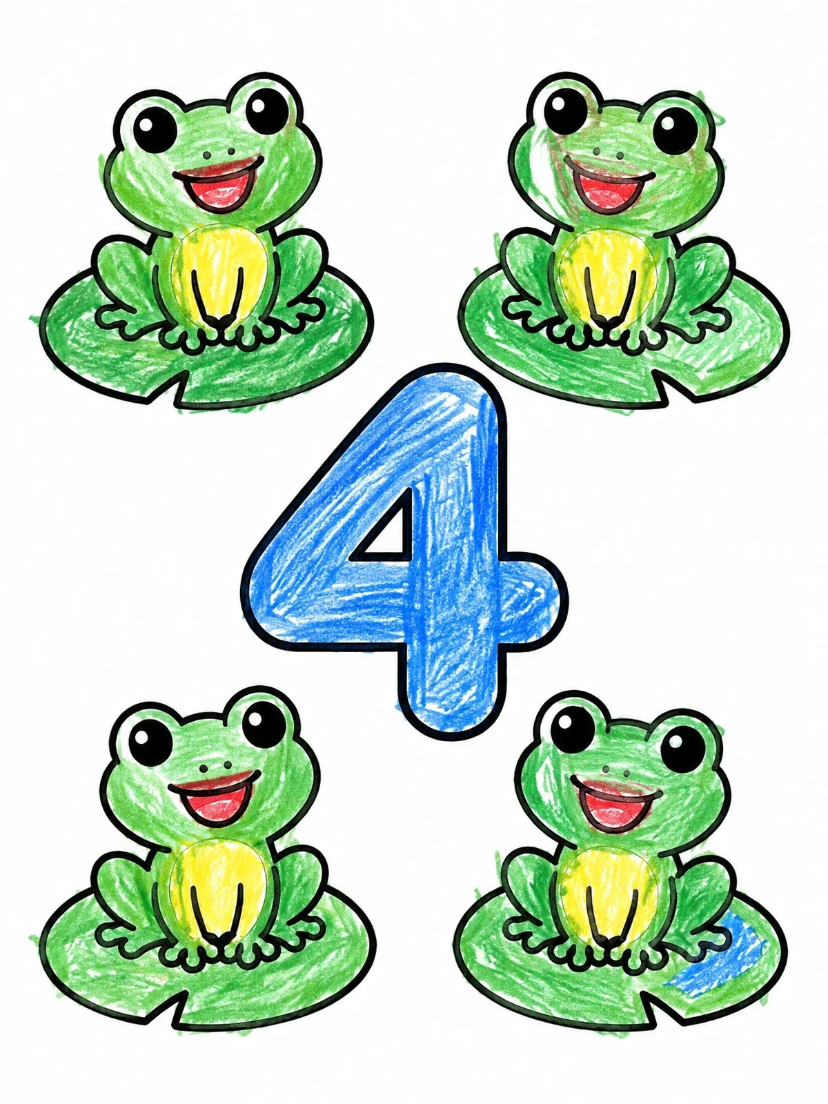 Colored example of the Number Four With Cute Little Frogs coloring page