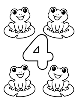Free printable Number Four With Cute Little Frogs coloring page