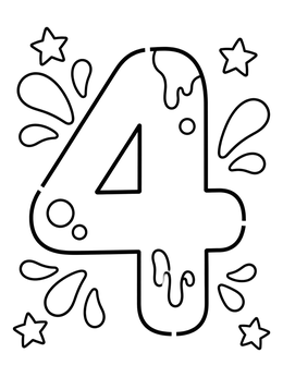 Free printable Number Four With Paint Splashes coloring page