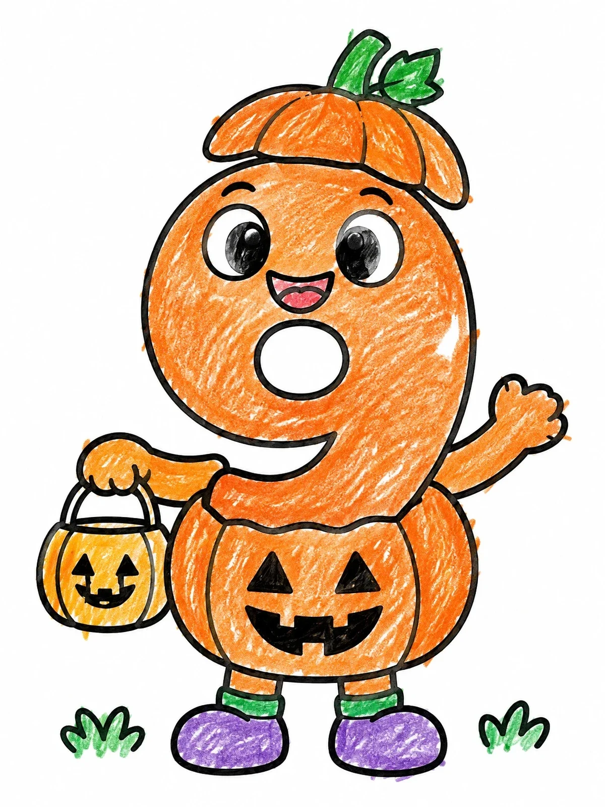 Colored example of the Number Nine In Pumpkin Costume coloring page