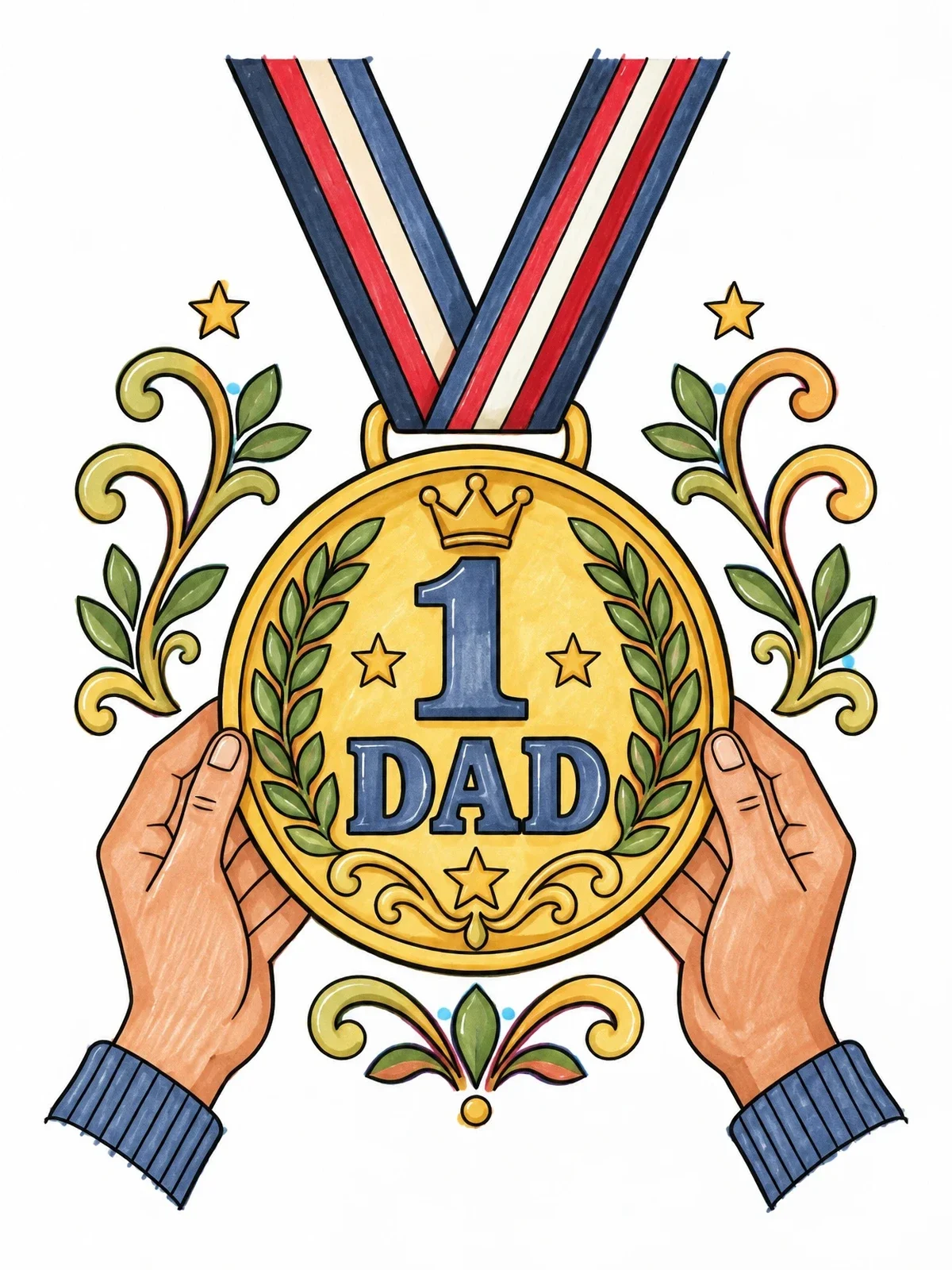 Colored example of the Number One Dad Award Medal coloring page