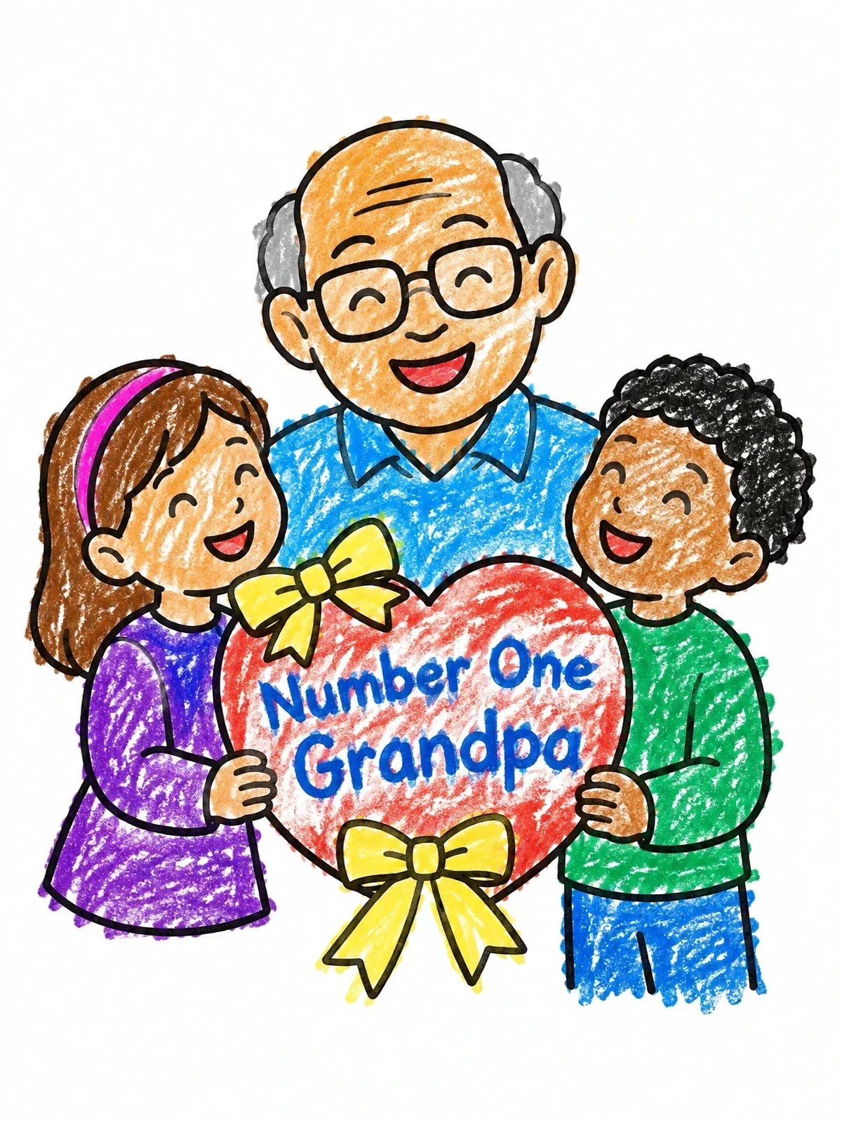 Colored example of the Number One Grandpa With Grandchildren coloring page