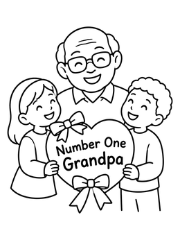 Free printable Number One Grandpa With Grandchildren coloring page