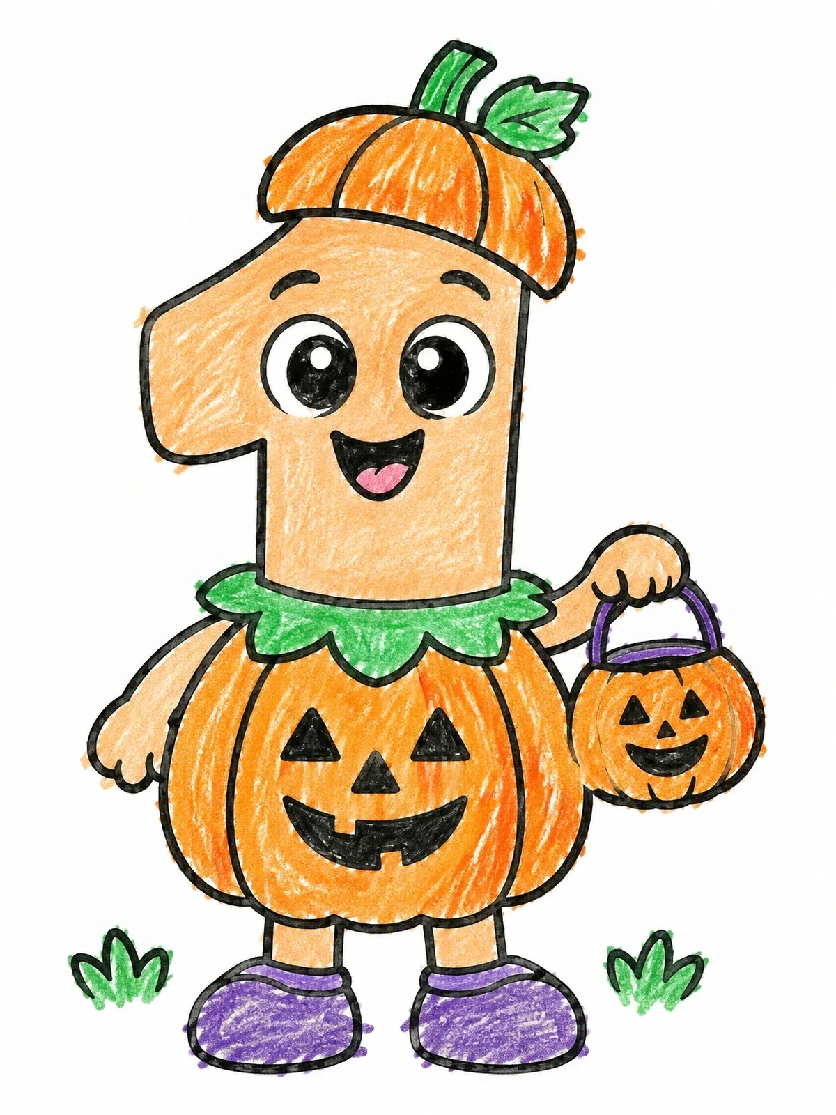 Colored example of the Number One In Pumpkin Costume coloring page