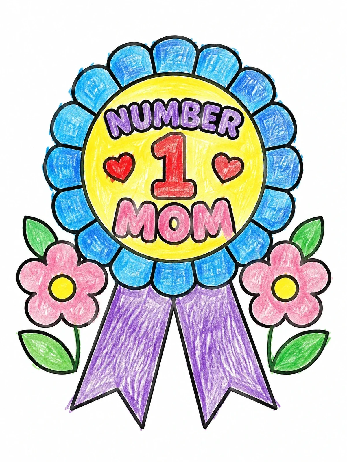 Colored example of the Number One Mom Award Ribbon coloring page