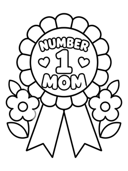 Free printable Number One Mom Award Ribbon coloring page