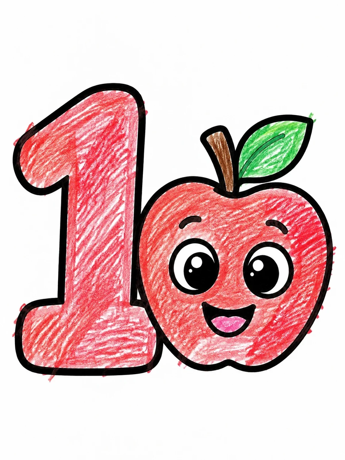 Colored example of the Number One With Smiling Apple coloring page