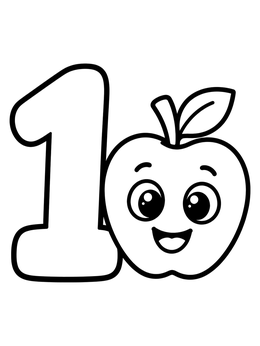 Free printable Number One With Smiling Apple coloring page