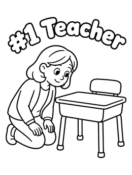 Free printable Number One Teacher By Desk coloring page