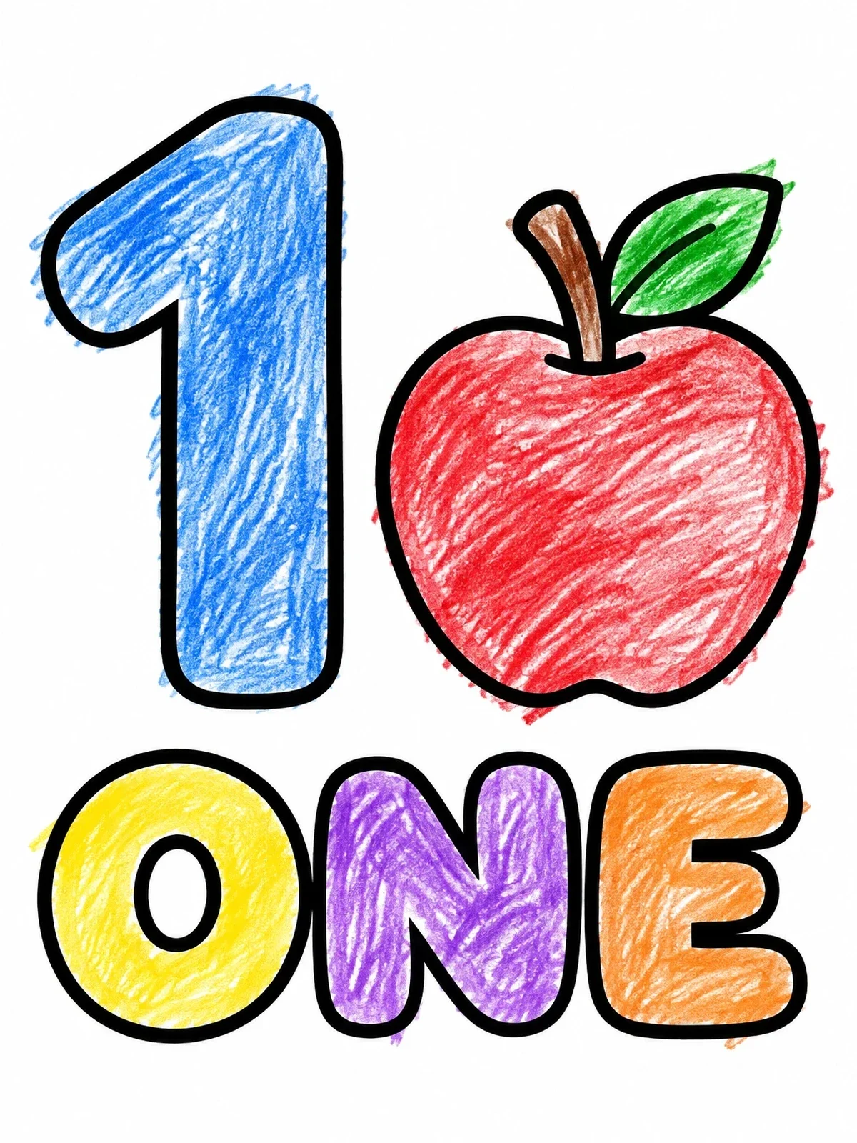 Colored example of the Number One With An Apple coloring page