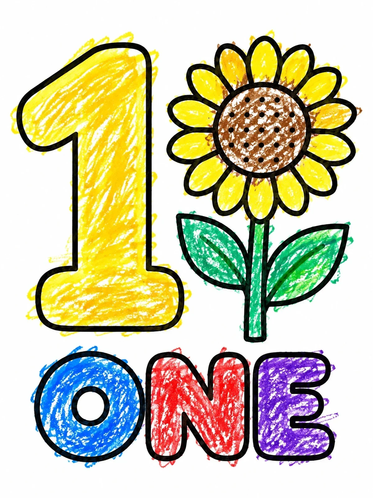 Colored example of the Number One With Blooming Sunflower coloring page