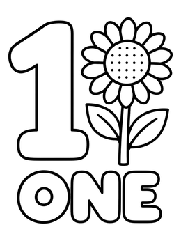 Free printable Number One With Blooming Sunflower coloring page