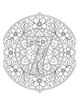 Free printable Number Seven Mandala With Floral Motifs coloring page
