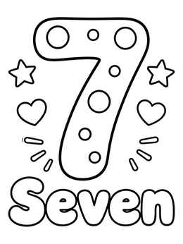 Free printable Number Seven With Stars And Hearts coloring page