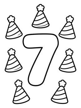 Free printable Number Seven With Striped Party Hats coloring page