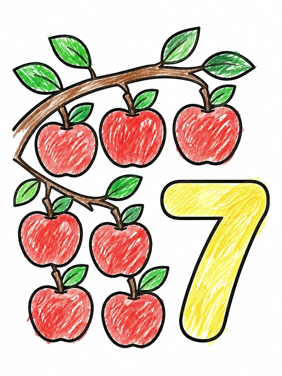 Colored example of the Number Seven With Apples coloring page