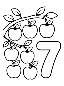 Free printable Number Seven With Apples coloring page