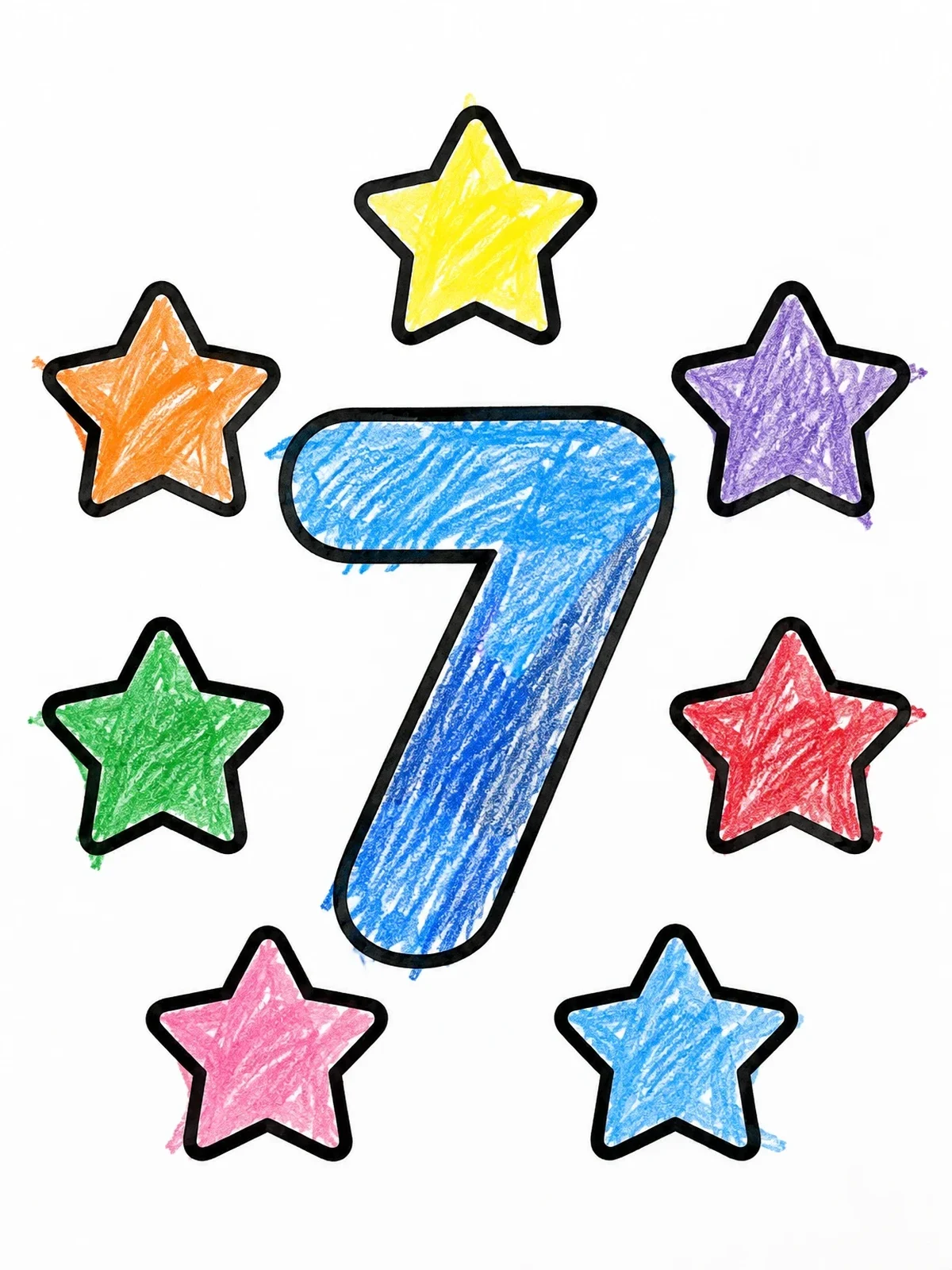 Colored example of the Number Seven With Counting Stars coloring page