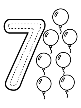 Free printable Number Seven With Seven Balloons coloring page