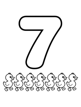 Free printable Number Seven With Seven Cute Ducklings coloring page