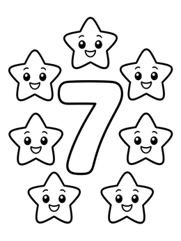 Free printable Number Seven With Smiling Stars coloring page