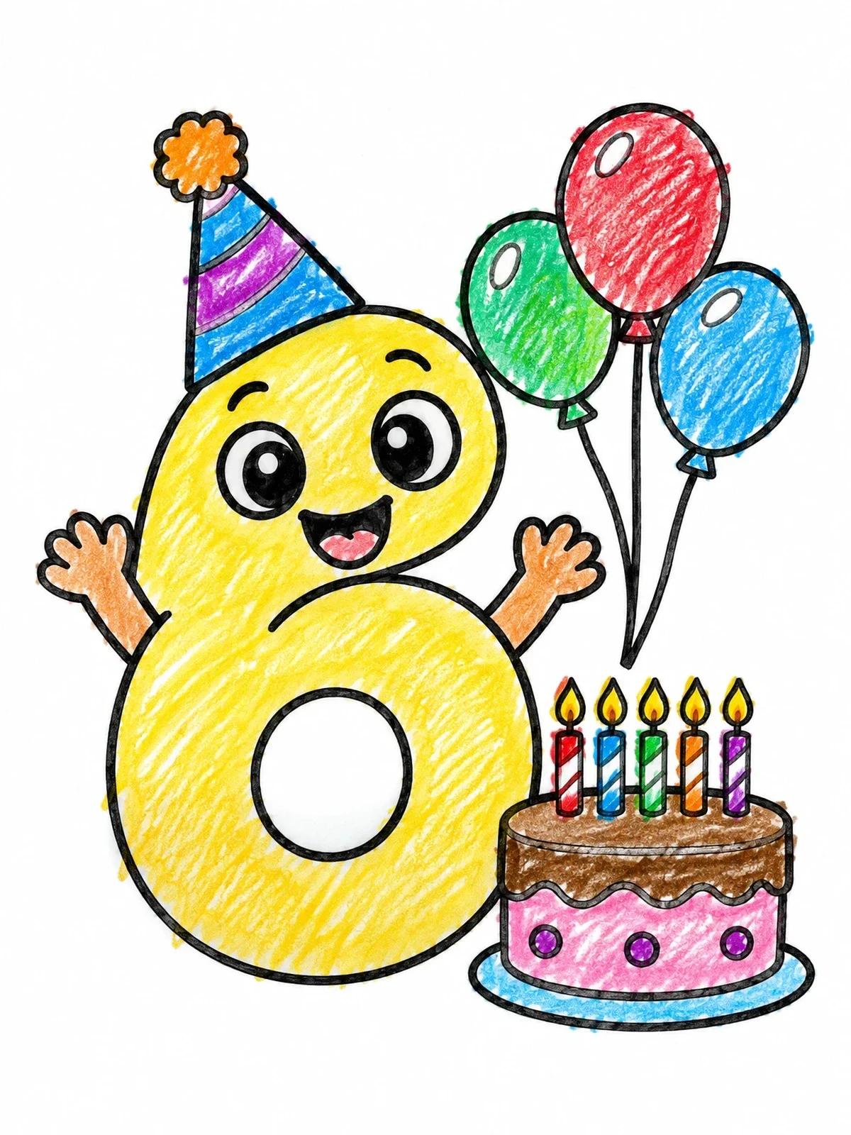 Colored example of the Number Six Birthday Celebration coloring page
