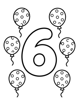 Free printable Number Six With Polka Dot Balloons coloring page