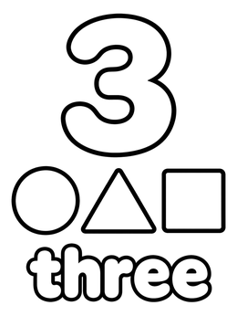 Free printable Number Three With Basic Shapes coloring page