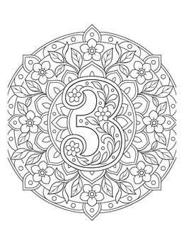 Free printable Number Three Floral Mandala coloring page