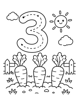 Free printable Number Three With Garden Carrots coloring page
