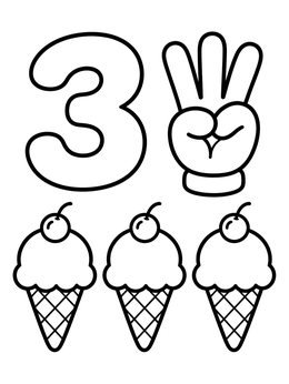 Free printable Number Three With Ice Cream Cones coloring page
