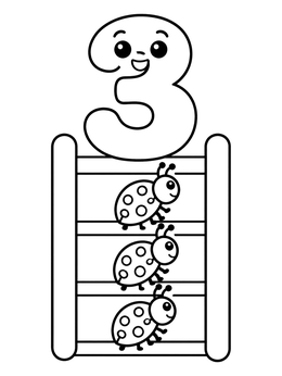 Free printable Number Three With Three Ladybugs coloring page