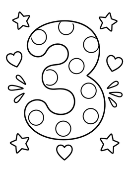 Free printable Number Three With Polka Dots coloring page