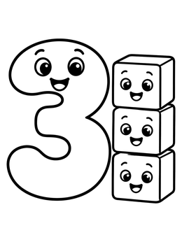 Free printable Number Three With Smiling Blocks coloring page