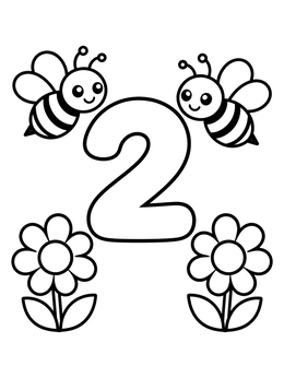 Free printable Number Two With Bees And Flowers coloring page
