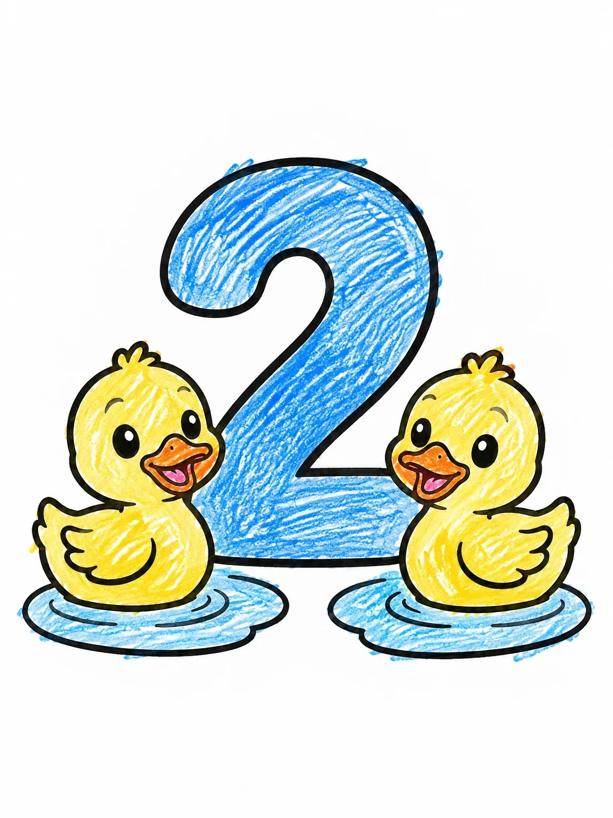 Colored example of the Number Two With Cheerful Ducklings coloring page
