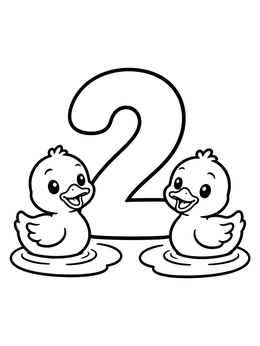 Free printable Number Two With Cheerful Ducklings coloring page
