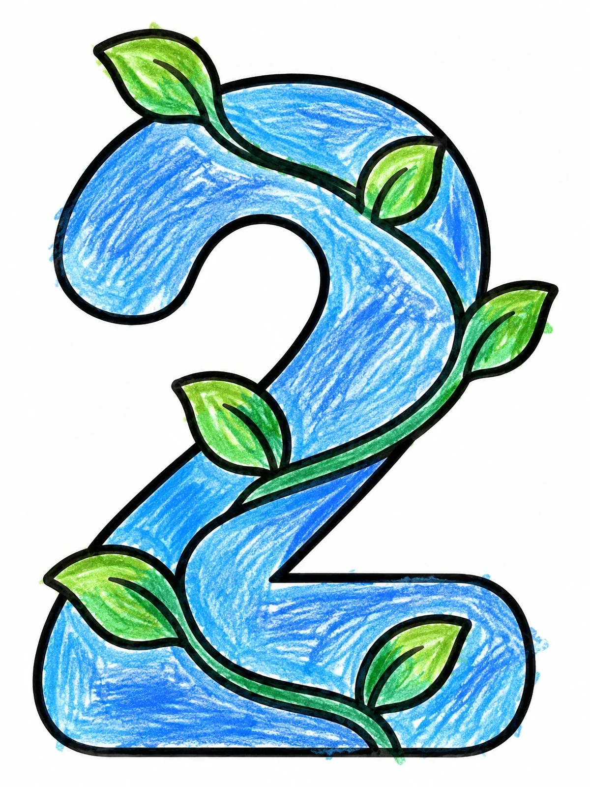 Colored example of the Number Two With Leafy Vines coloring page