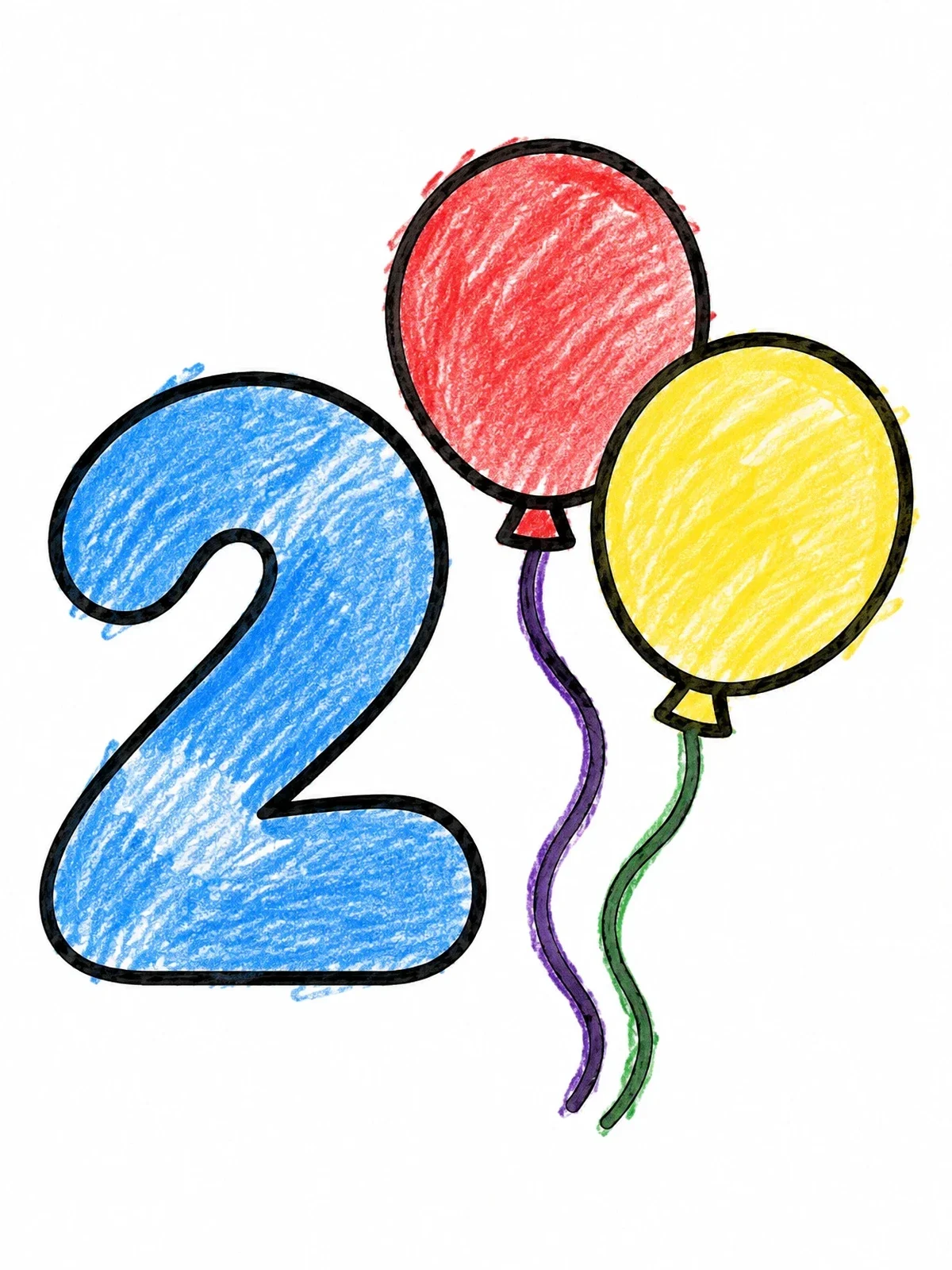 Colored example of the Number Two And Party Balloons coloring page
