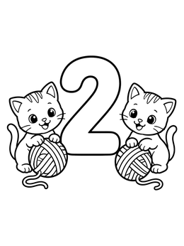 Free printable Number Two With Playful Kittens coloring page