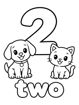 Free printable Number Two With Puppy And Kitten coloring page