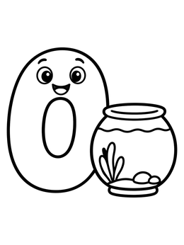 Free printable Number Zero With Empty Fishbowl coloring page
