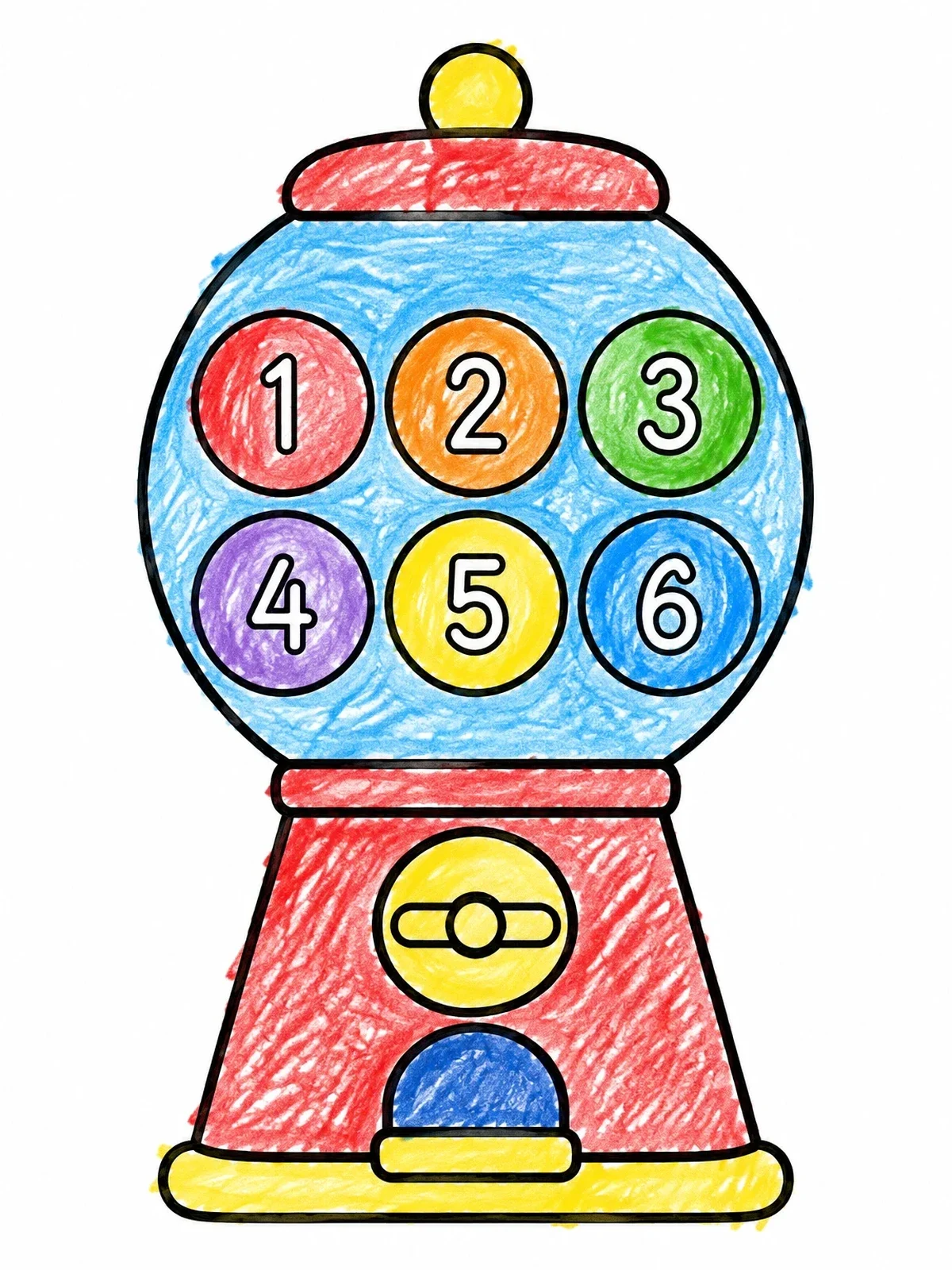 Colored example of the Numbered Gumball Machine For Toddlers coloring page