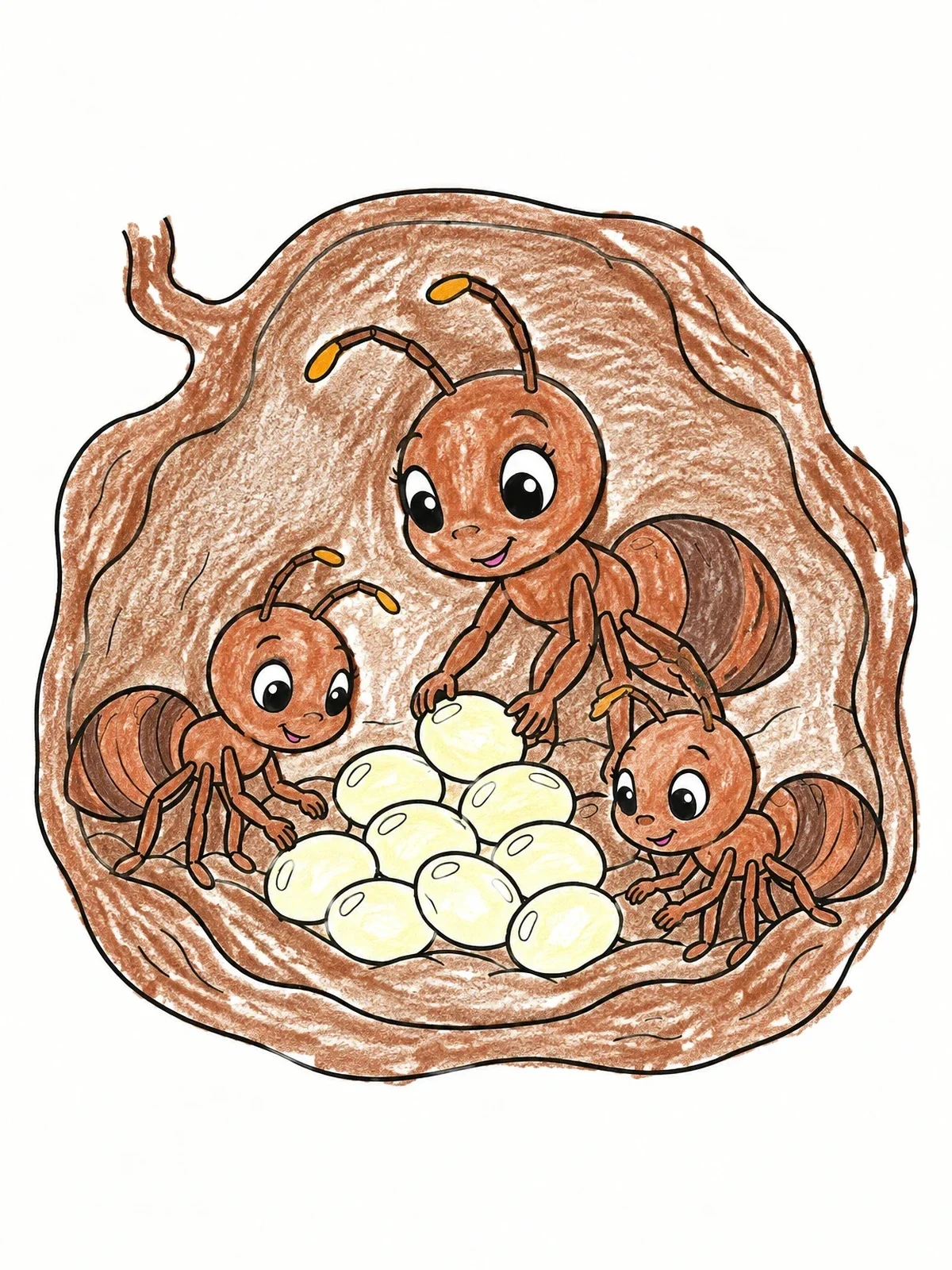 Colored example of the Nurse Ants Tending To Eggs Underground coloring page
