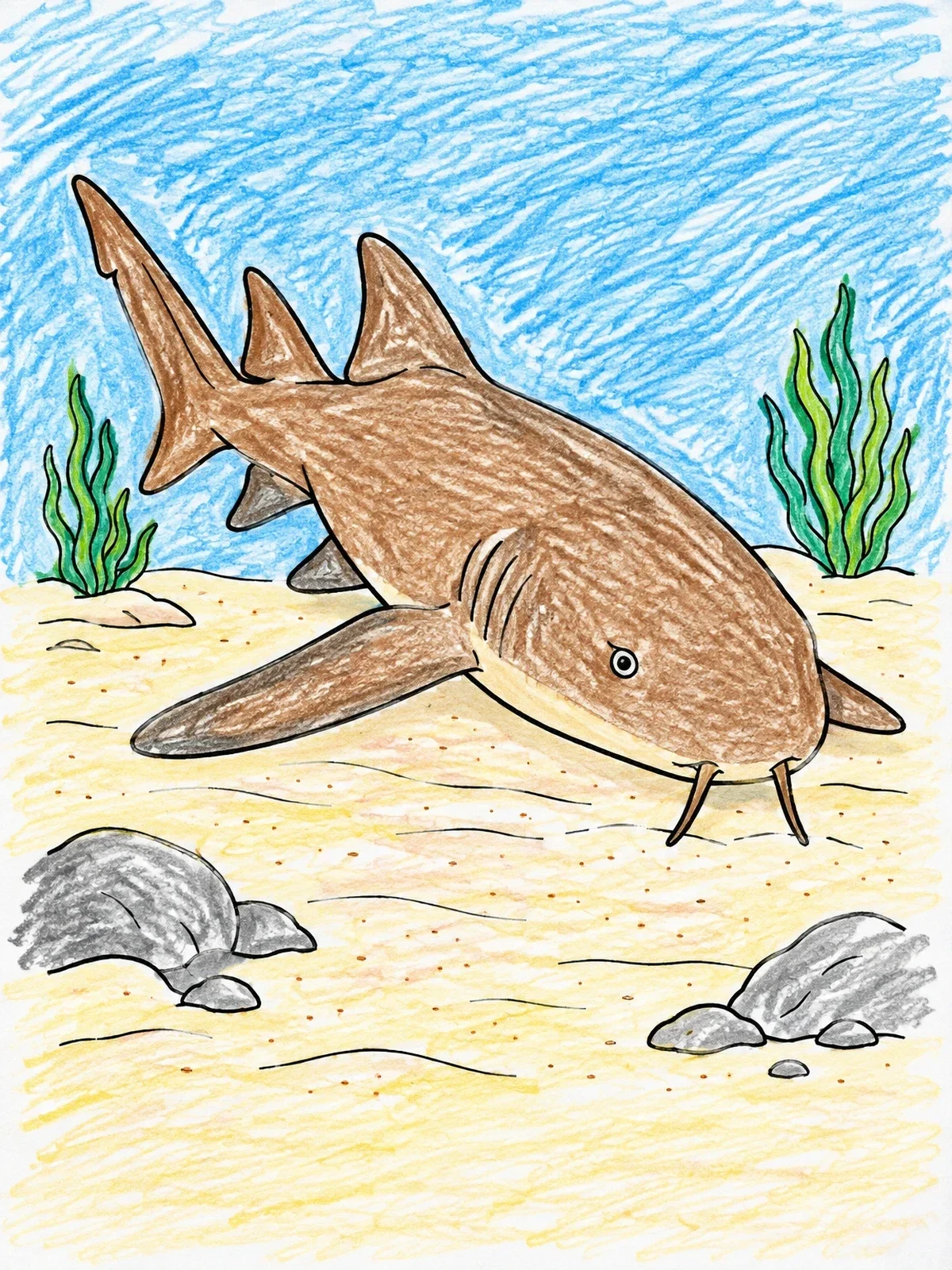 Colored example of the Nurse Shark On Ocean Floor coloring page