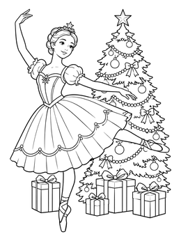 Free printable Ballerina Dancing By The Christmas Tree coloring page