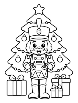 Free printable Nutcracker Drummer By Christmas Tree coloring page