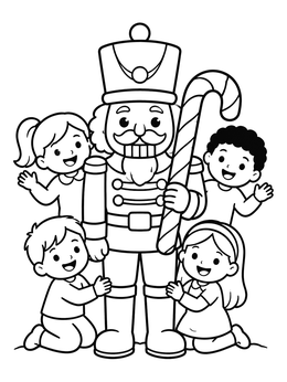 Free printable Nutcracker Soldier With Happy Children coloring page